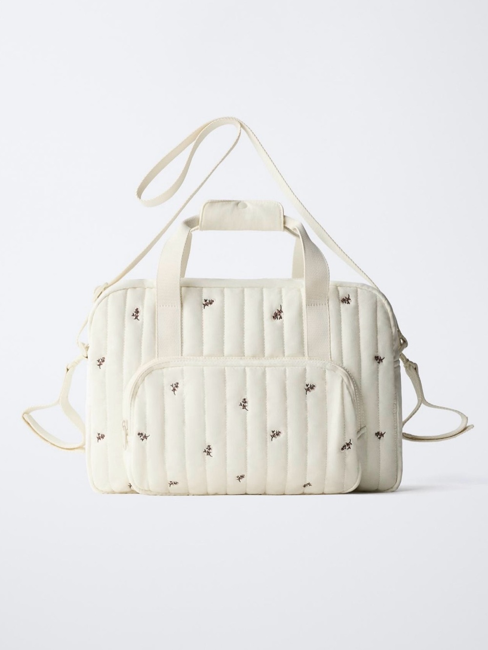 ZARA Cream Quilted Floral Maternity Bag